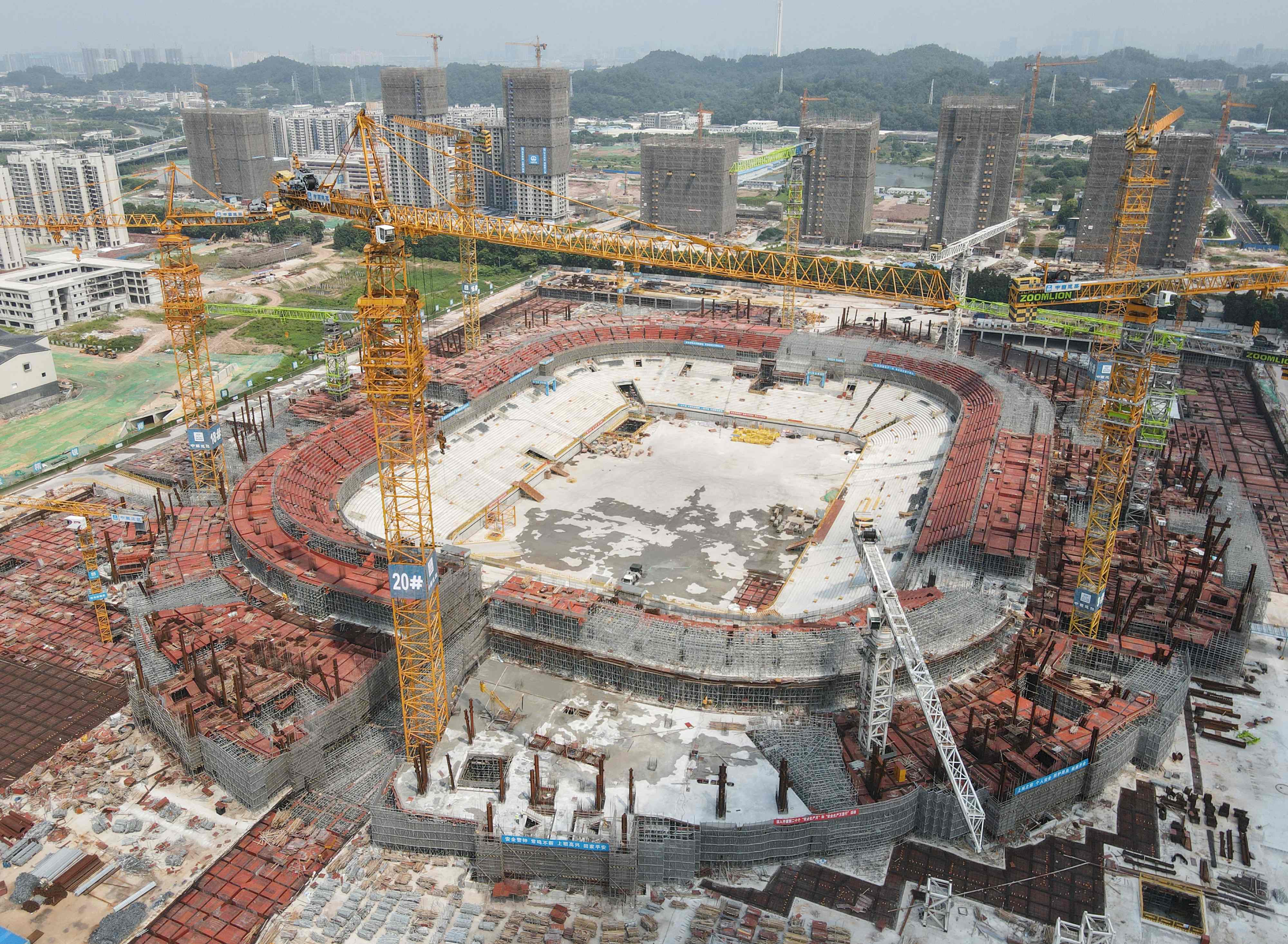 The under-construction football stadium in Guangzhou that Evergrande was developing