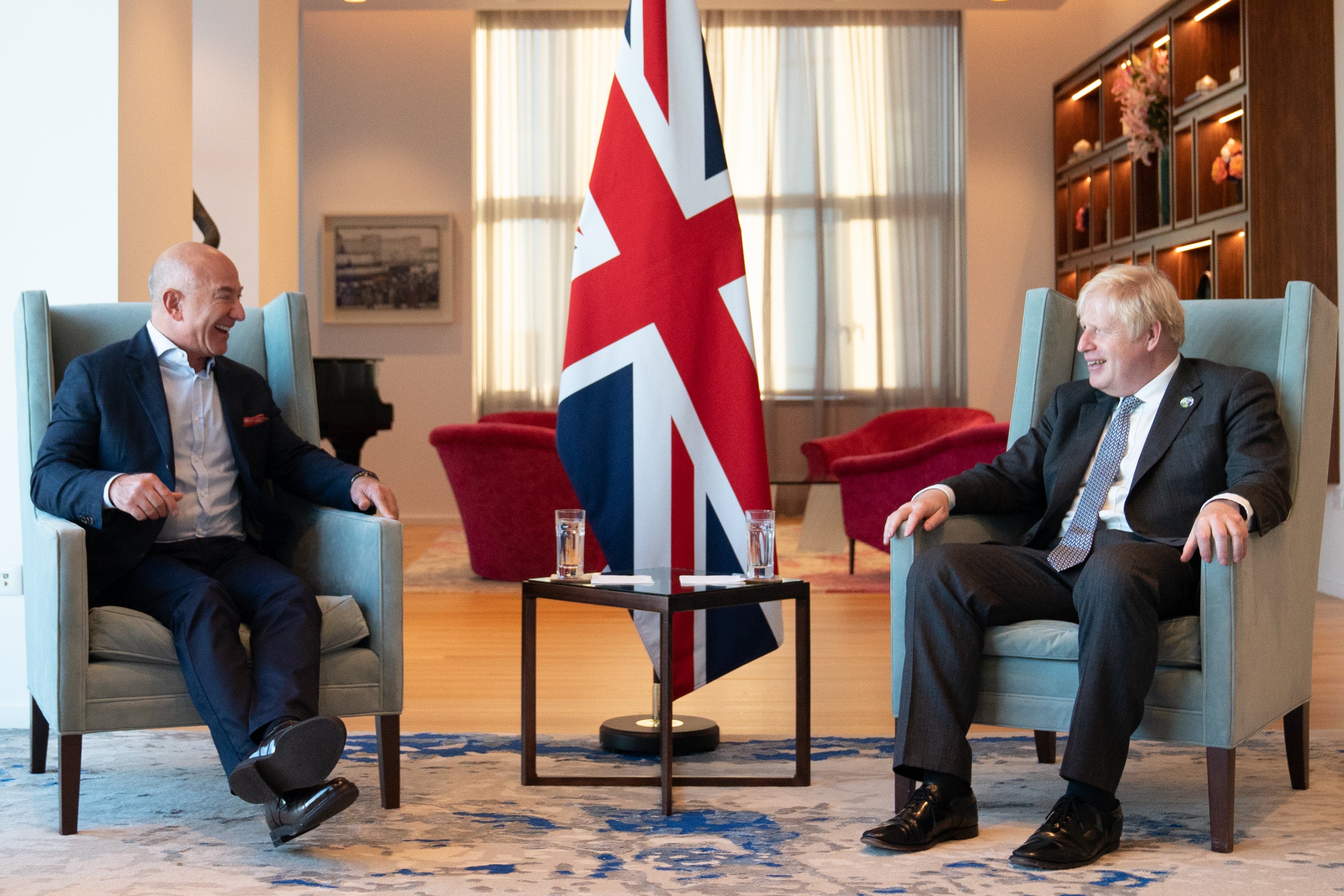 Prime Minister Boris Johnson meets with Amazon executive chairman, Jeff Bezos (Stefan Rousseau/PA)