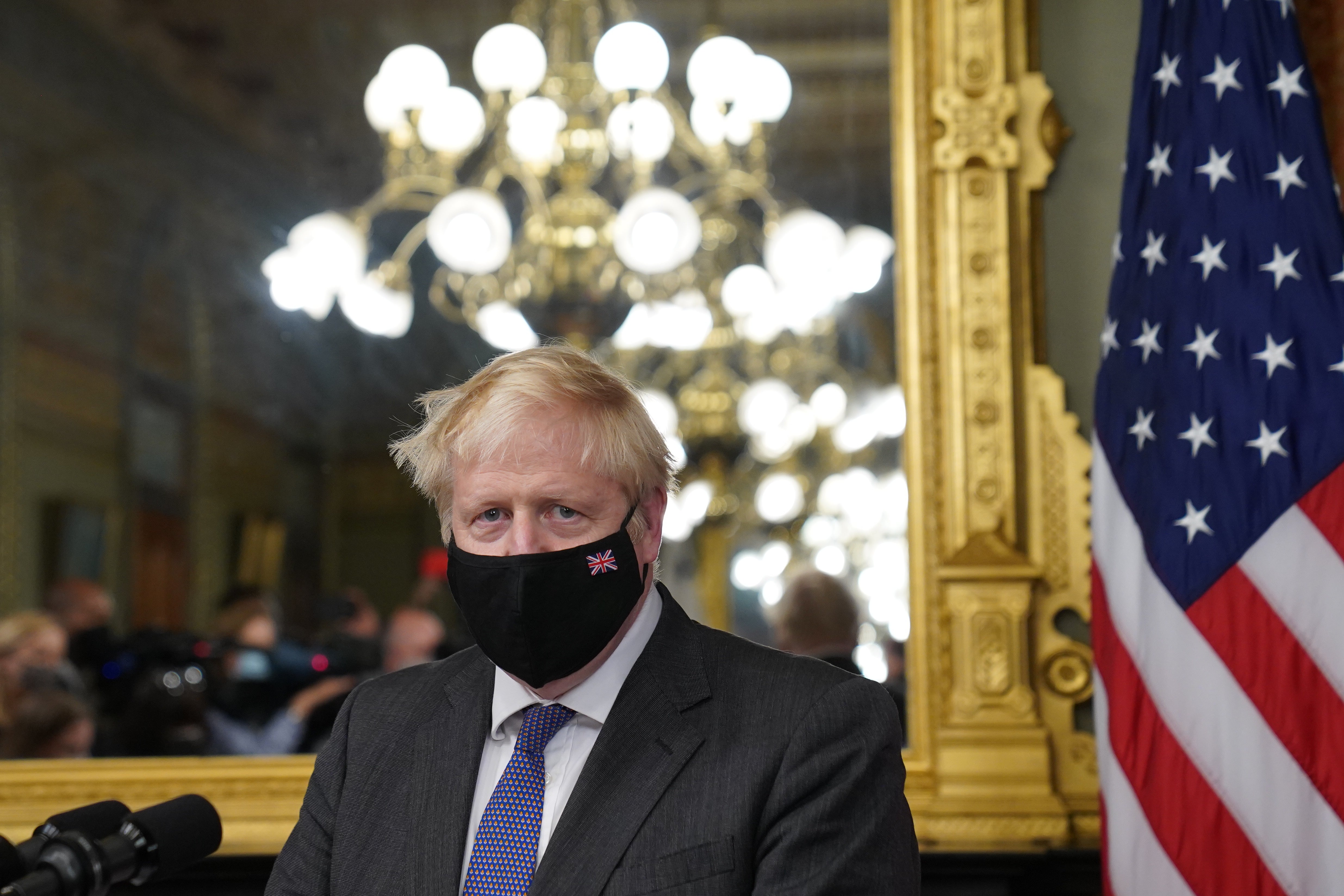 Prime Minister Boris Johnson in the vice president’s office in the Eisenhower Executive Office Building, next to the White House