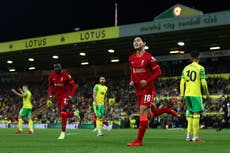 Liverpool cruise past Norwich in Carabao Cup as Takumi Minamino scores twice