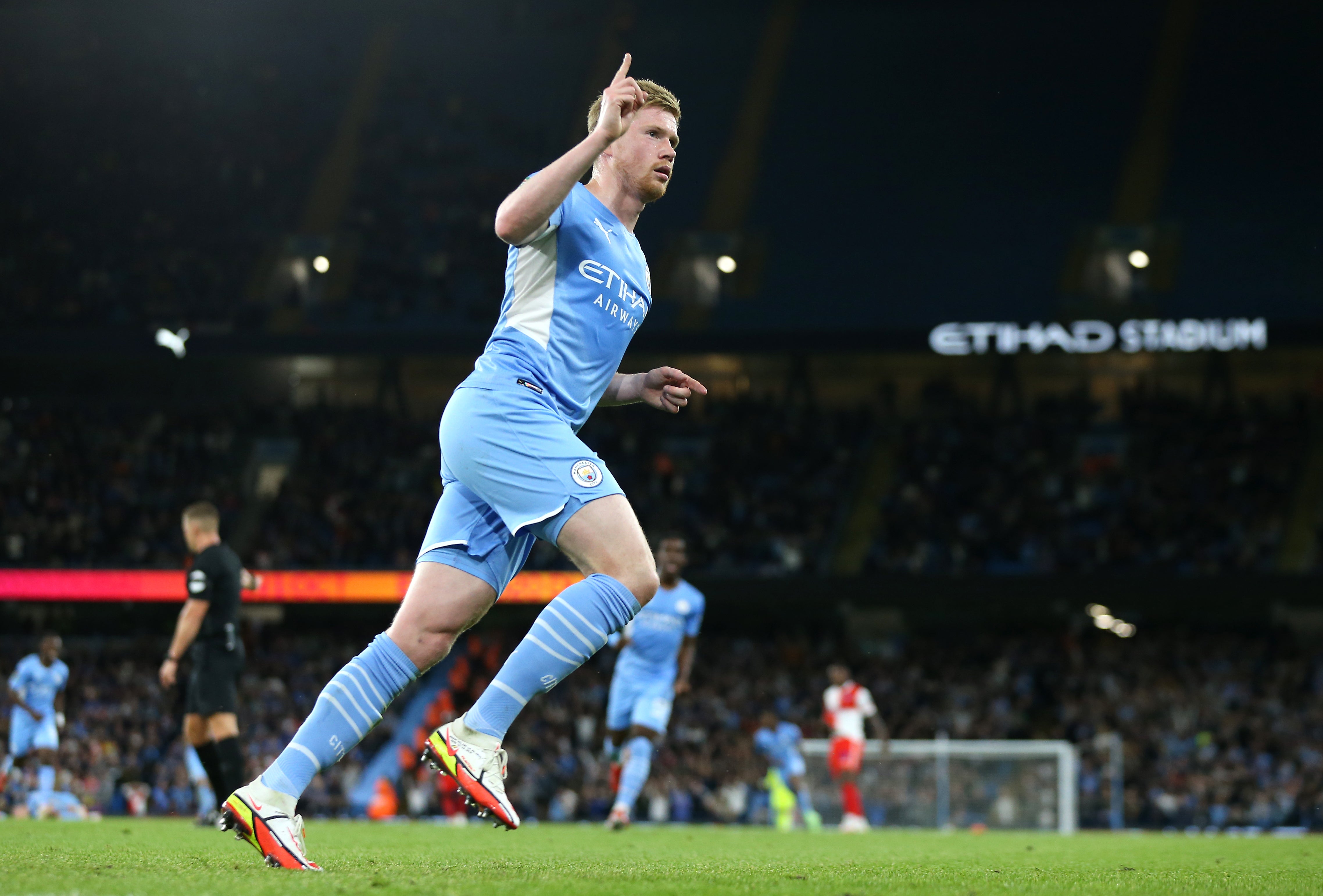 Manchester City’s Kevin De Bruyne celebrates scoring (Barrington Coombs/PA)