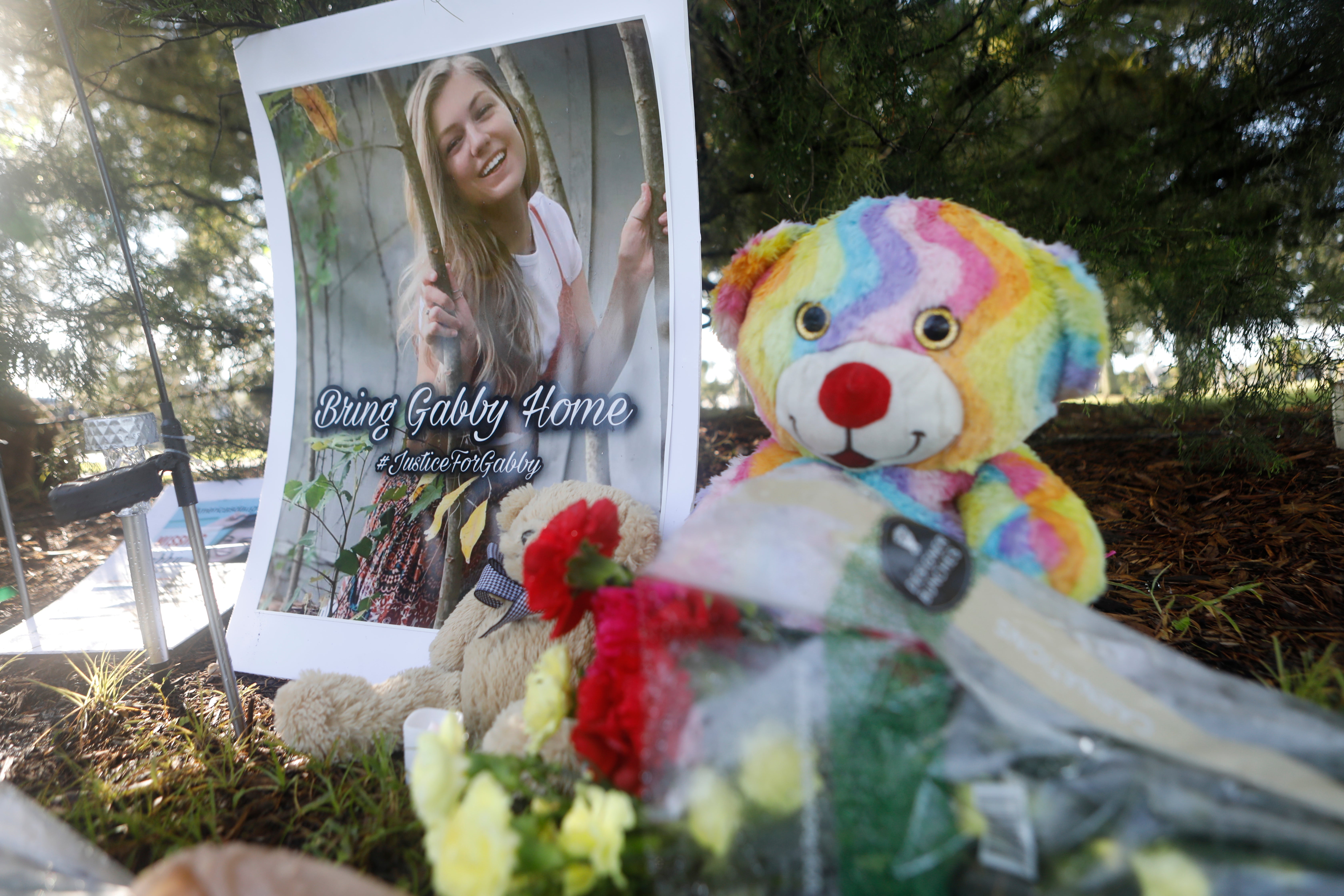 A makeshift memorial dedicated to Gabby Petito near City Hall in North Port, Florida