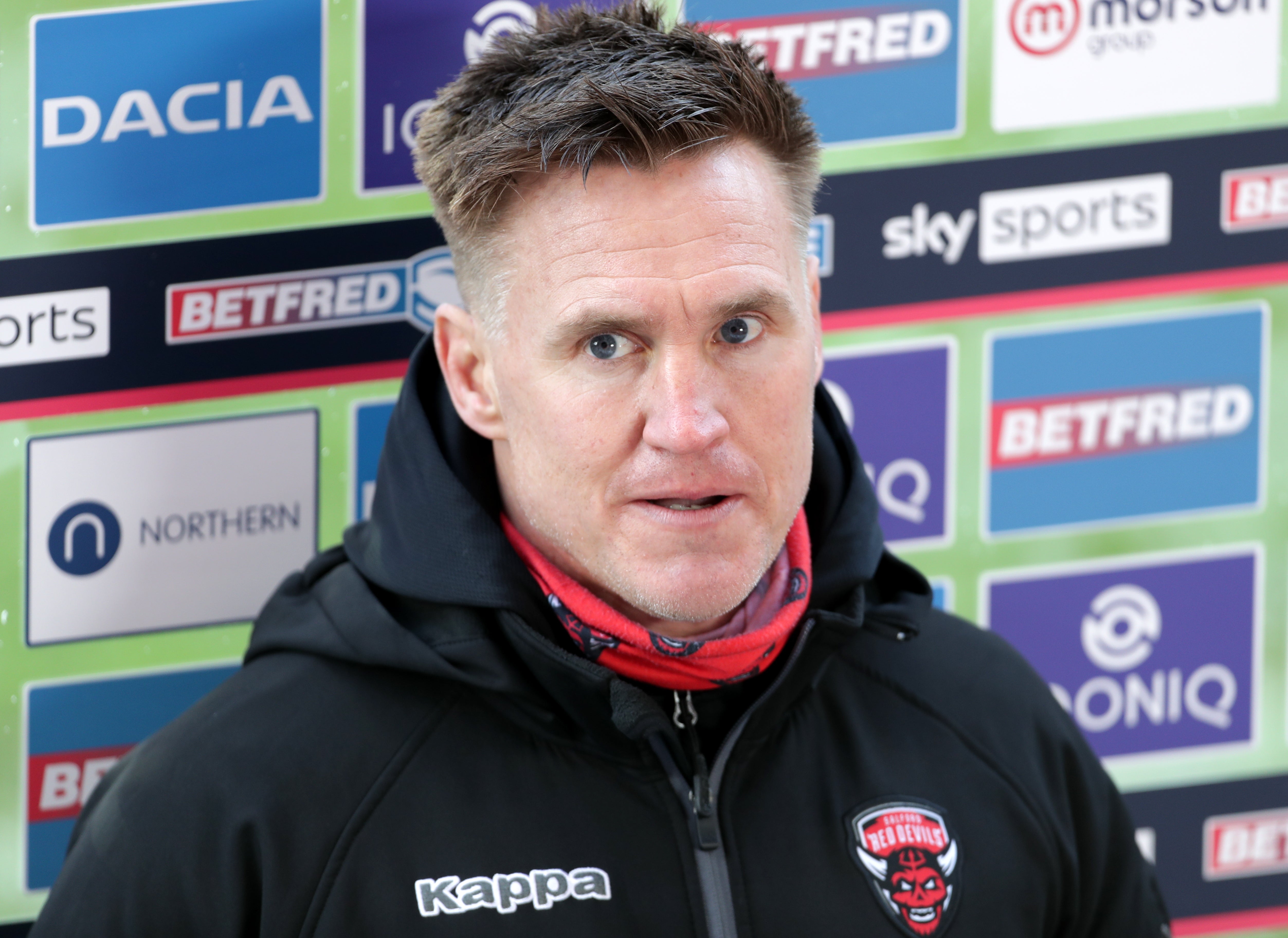 Salford head coach Richard Marshall after the Betfred Super League match at The Totally Wicked Stadium, St Helens. Picture date: Saturday April 3, 2021.