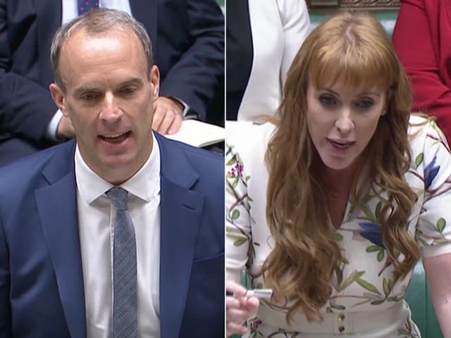 <p>Raab and Rayner face off at Wednesday’s PMQs session at the Commons </p>