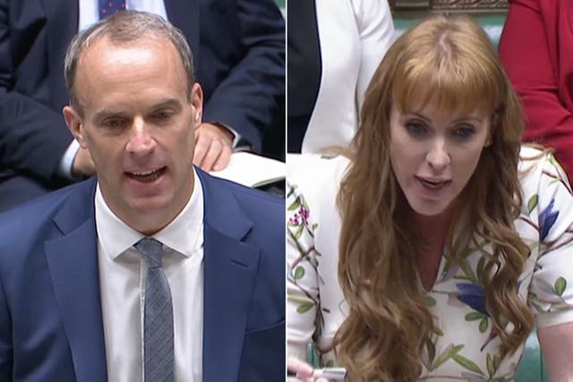 <p>Raab and Rayner face off at Wednesday’s PMQs session at the Commons </p>