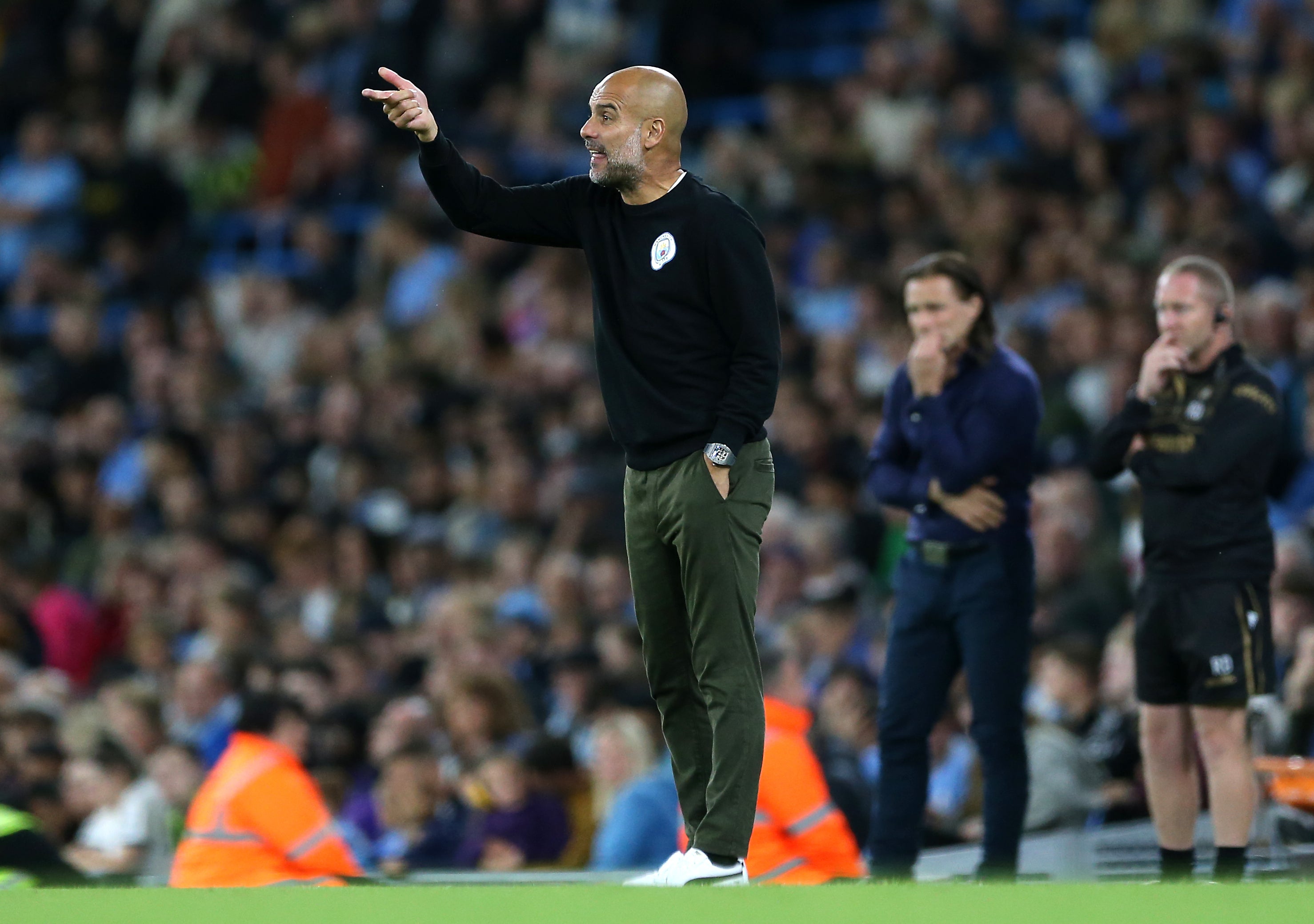 Pep Guardiola was left impressed by Manchester City’s young prospects in Tuesday’s win over Wycombe (Barrington Coombs/PA)