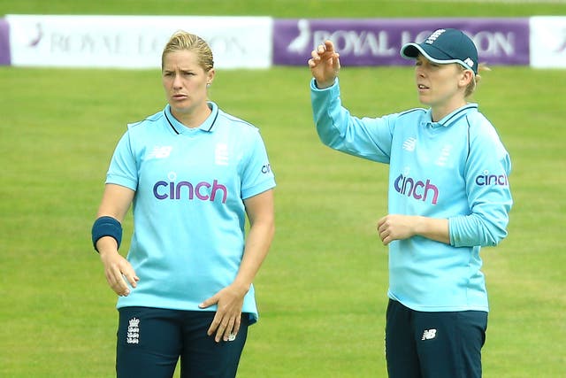 Heather Knight, right, says England will carefully manage 36-year-old veteran Katherine Brunt (Nigel French/PA)