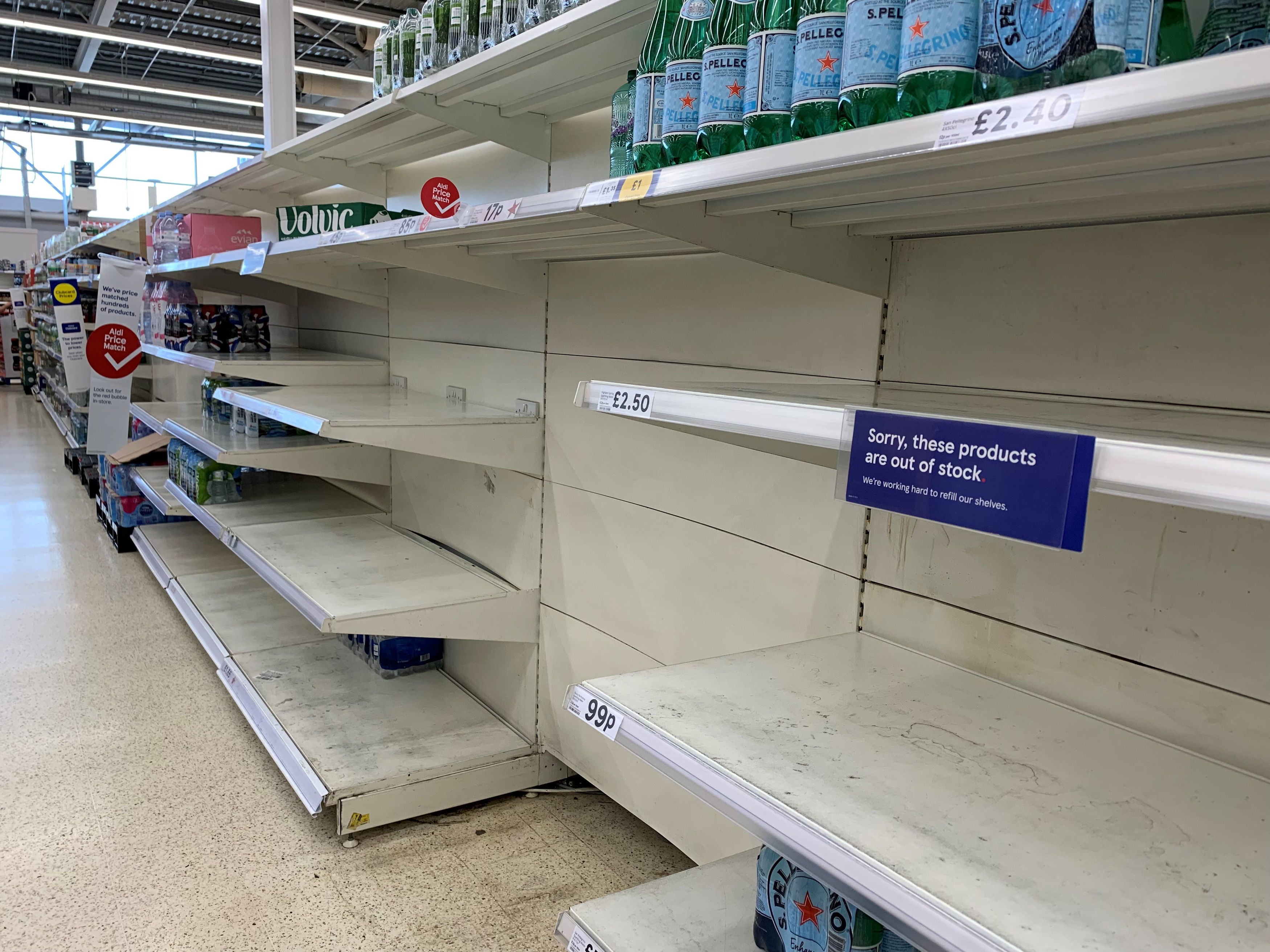 <p>Panic buying could be ‘far worse’ than during the pandemic, Tesco has warned </p>