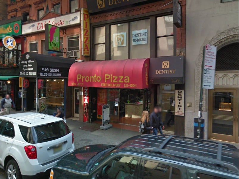 The Pronto Pizza shop on W38th street in New York City