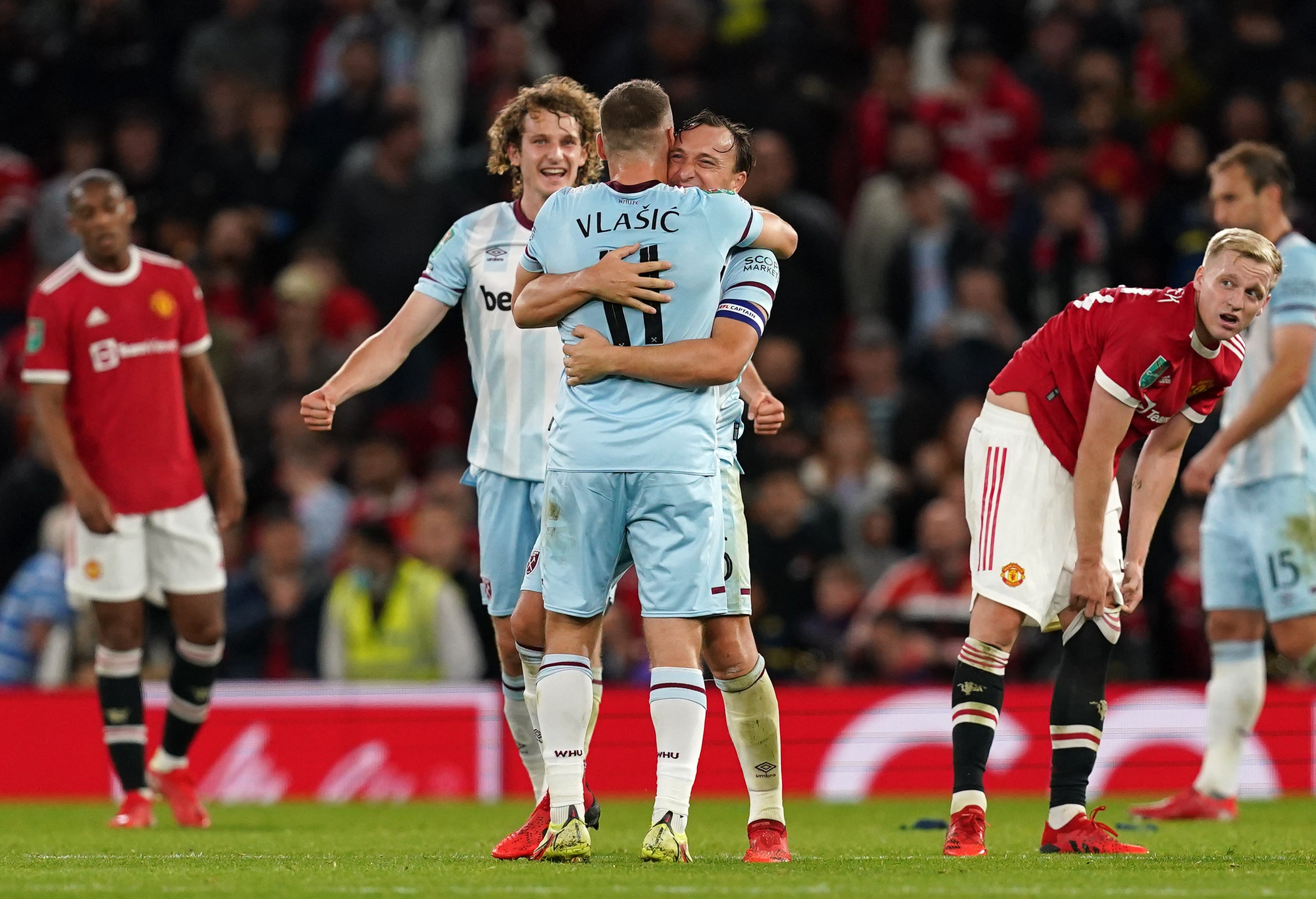 West Ham dumped Manchester United out of the Carabao Cup (Martin Rickett/PA)