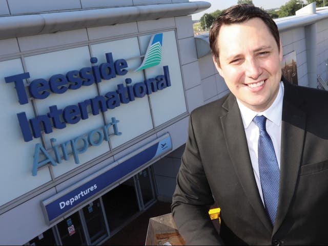 <p>Loss leader: Ben Houchen, Tees Valley mayor, outside Teesside airport – which lost £13.8m in 2020-21 </p>