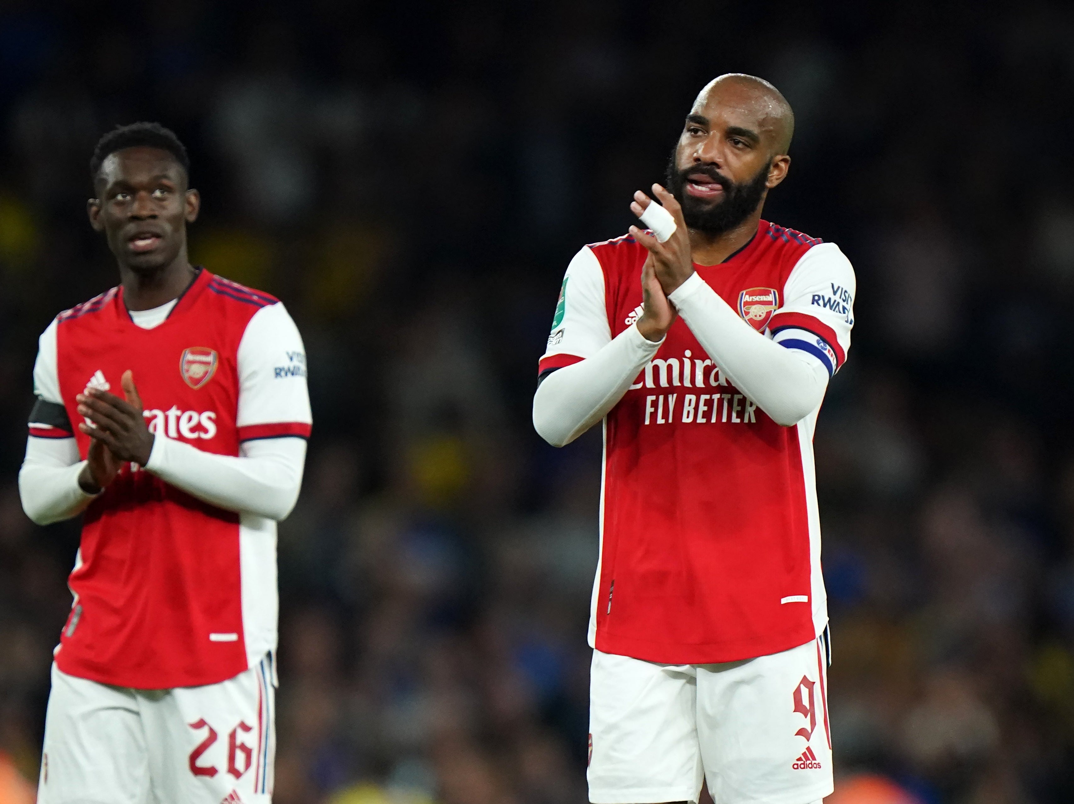 Alexandre Lacazette (right) wants Arsenal to put together a cup run (Tim Goode/PA)