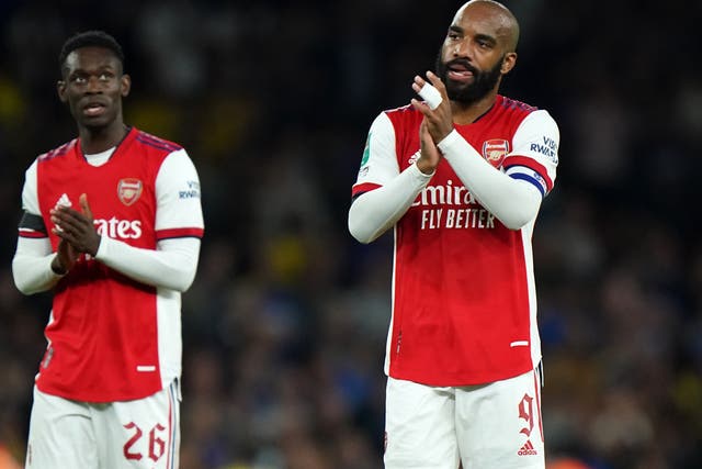Alexandre Lacazette (right) wants Arsenal to put together a cup run (Tim Goode/PA)