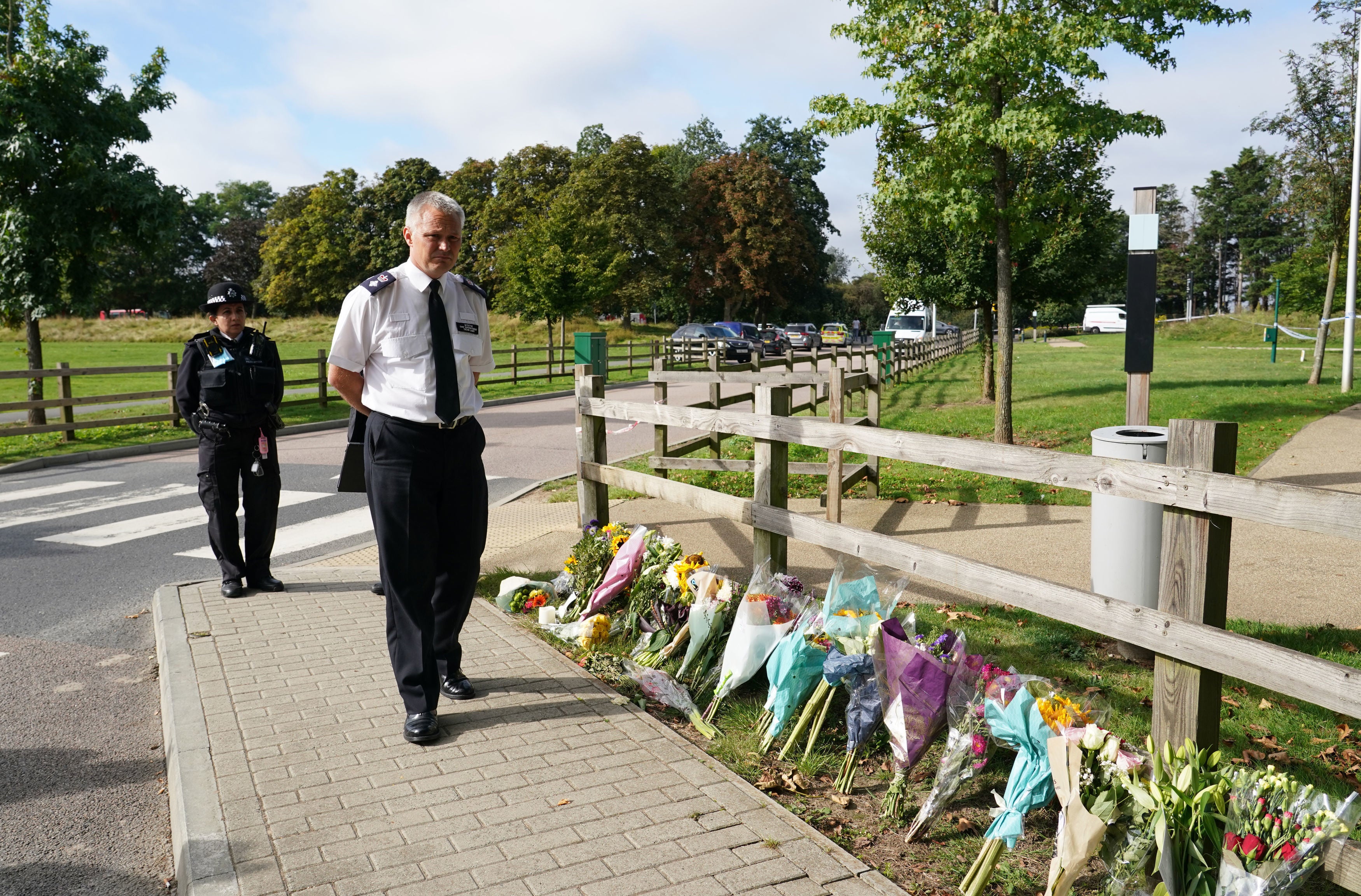 Chief Superintendent Trevor Lawry by the floral tributes near where the body of Sabina Nessa was found