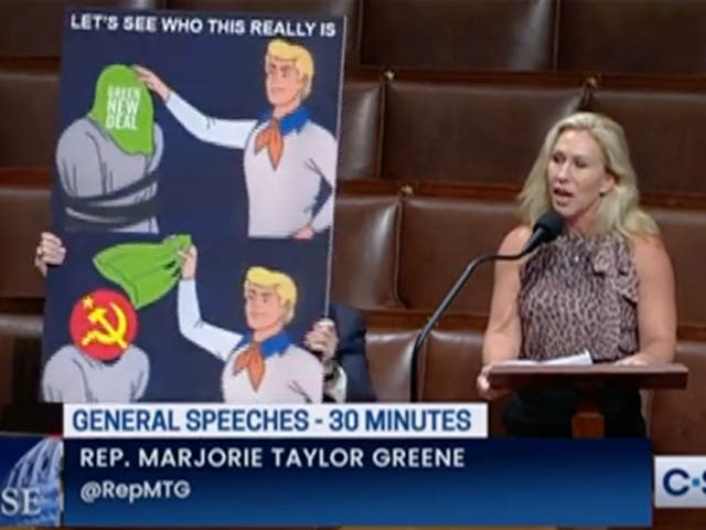 <p>Marjorie Taylor Greene used a meme to claim that the Green New Deal is communism in disguise</p>