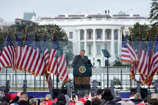 <p>Former President Donald Trump rallied supporters outside of the White House before directing them to “fight” the certification of the 2020 election on 6 January </p>