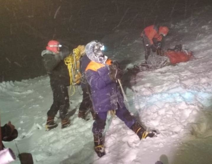 Rescuers on Mount Elbrus after a group of climbers was struck by severe weather conditions while at an altitude of over 16,000ft