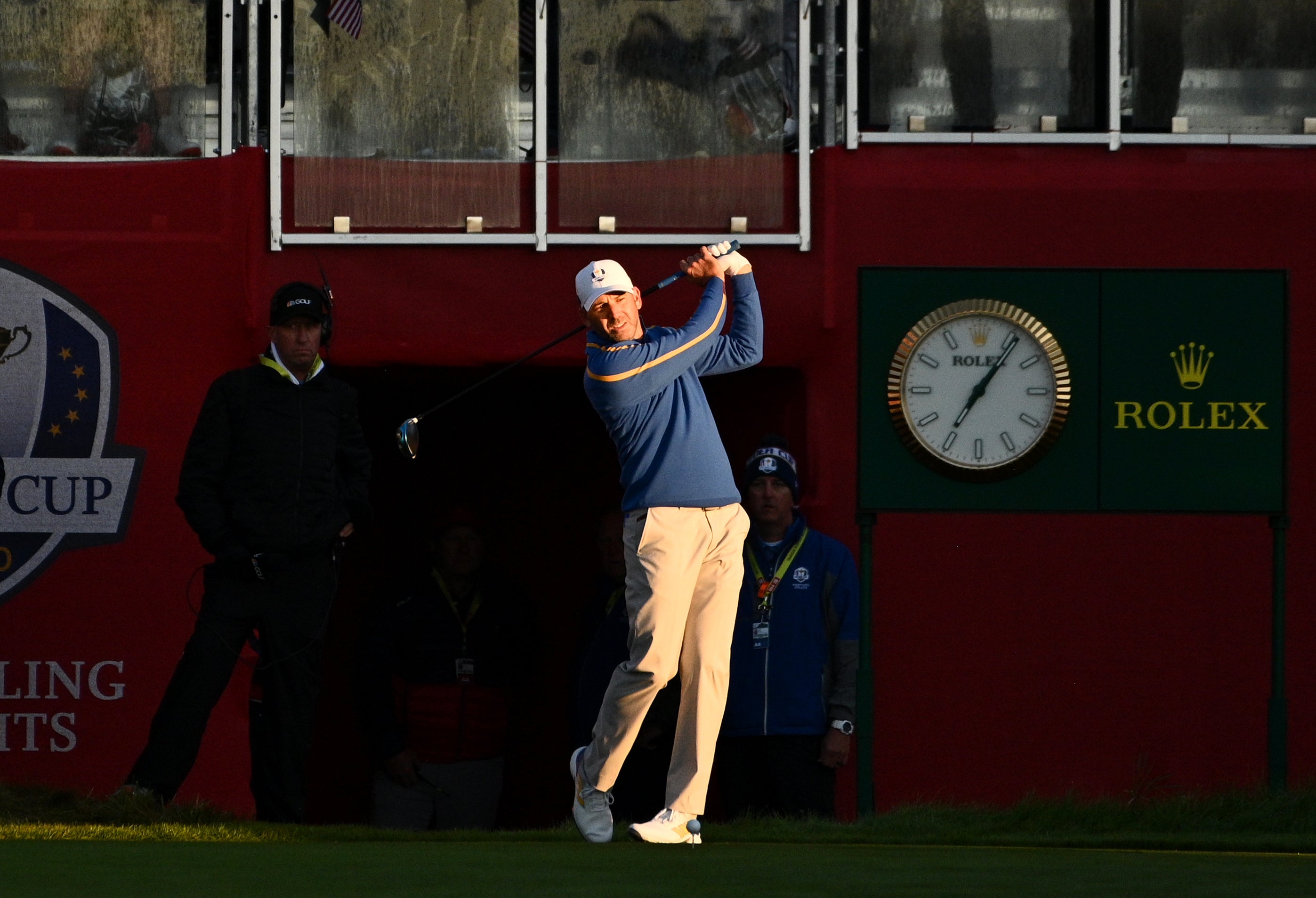 Europe’s Sergio Garcia on the first tee (Anthony Behar/PA)