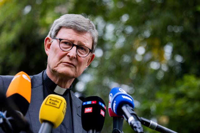 <p>Cardinal Rainer Maria Woelki makes a statement in the garden of the Archbishop's House in Cologne </p>