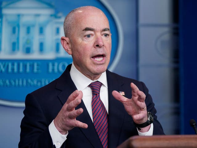 <p>Secretary of Homeland Security Alejandro Mayorkas speaks during a press briefing at the White House, Friday, Sept. 24, 2021, in Washington</p>