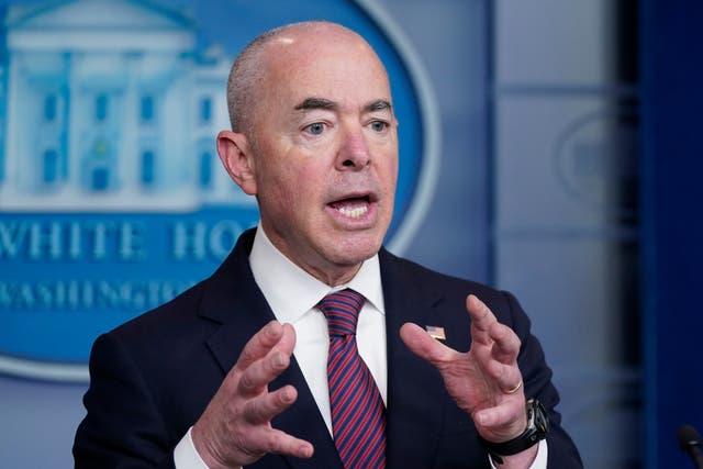 <p>Secretary of Homeland Security Alejandro Mayorkas speaks during a press briefing at the White House, Friday, Sept. 24, 2021, in Washington</p>