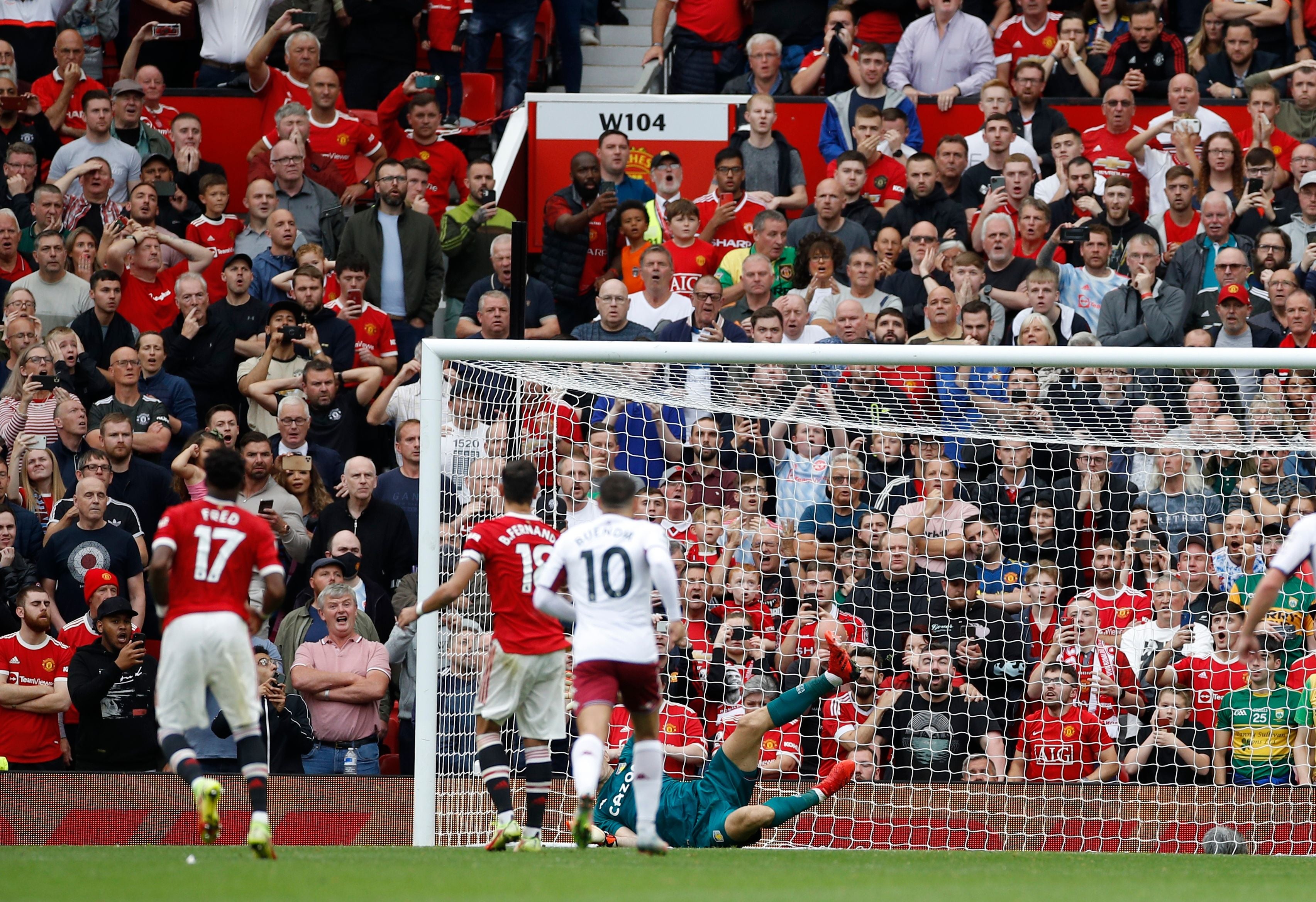 Bruno Fernandes’ added-time penalty was fired high over the Villa crossbar