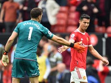 Emi Martinez taunts Cristiano Ronaldo before Bruno Fernandes’ missed penalty in Manchester United defeat