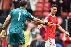 Emi Martinez taunts Cristiano Ronaldo before Bruno Fernandes’ missed penalty in Manchester United defeat