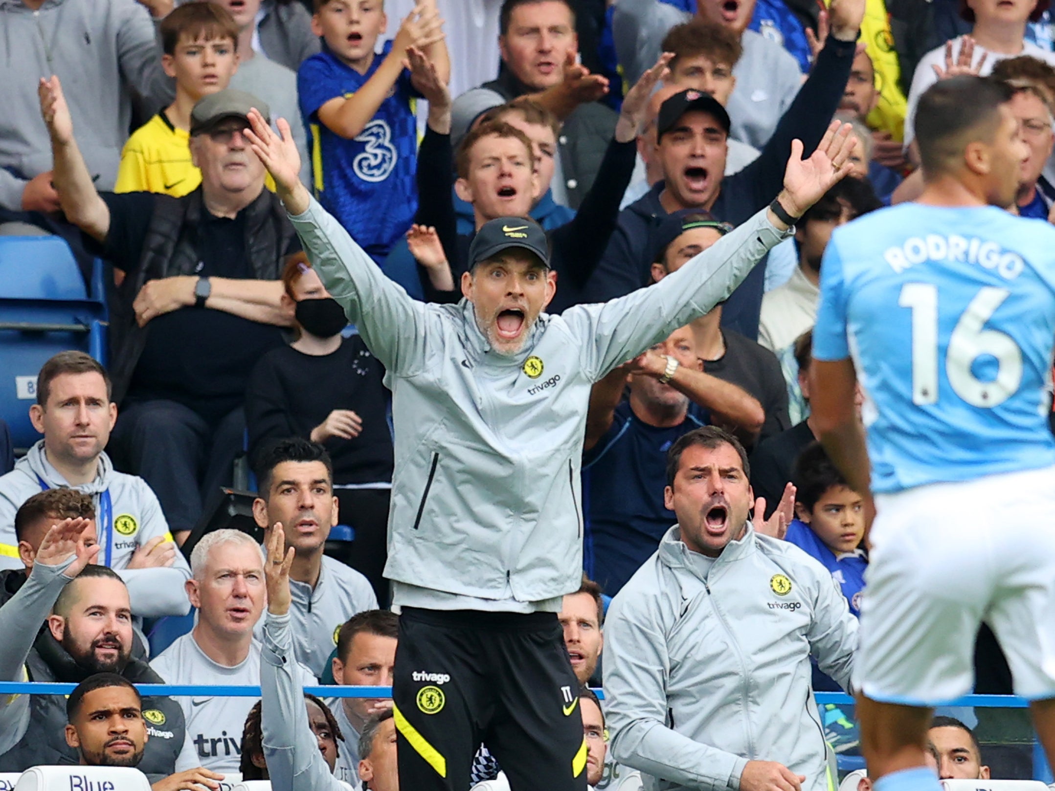 Thomas Tuchel reacts at Stamford Bridge