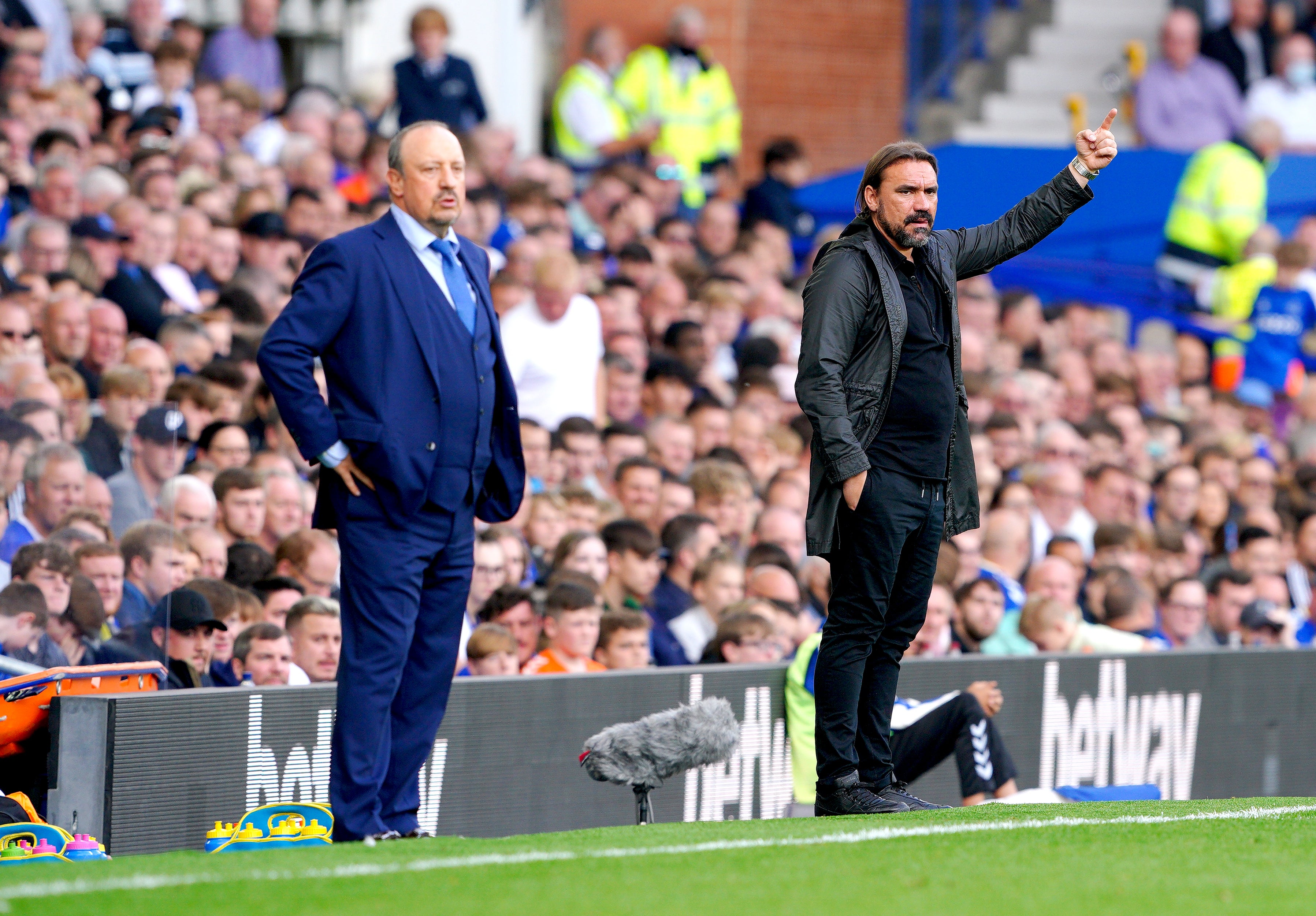 Norwich manager Daniel Farke, right, felt Everton’s penalty should not have been given (Peter Byrne/PA)