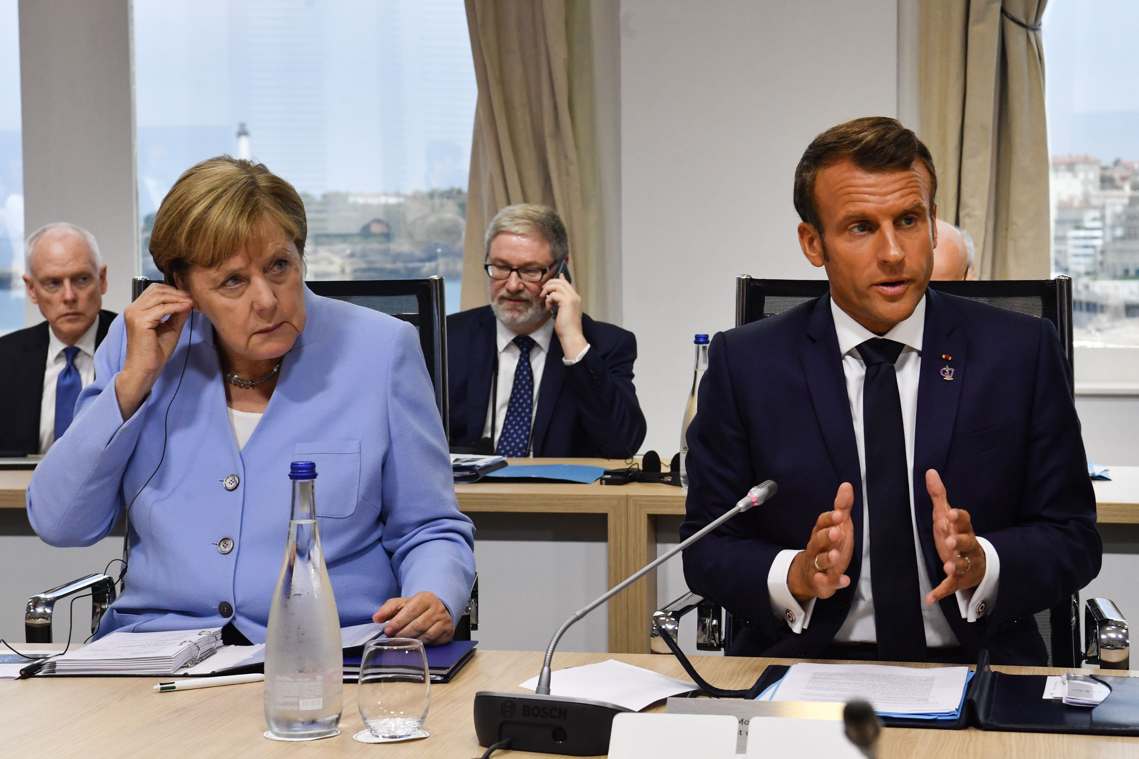 Merkel and Macron at the 2019 G7 Summit in Biarritz, southwest France