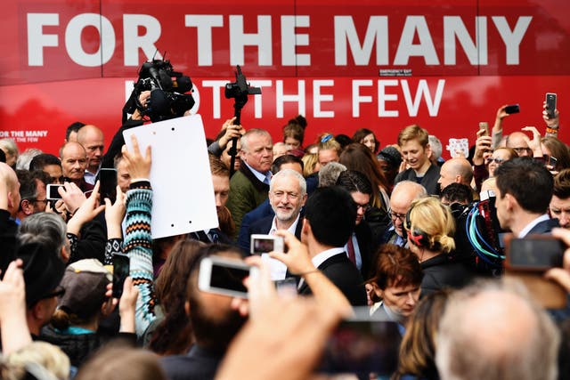 <p>Former Labour Party leader Jeremy Corbyn is mobbed by supporters in 2017</p>