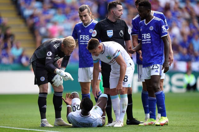 Leicester goalkeeper Kasper Schmeichel was angered by Burnley’s tactics (Mike Egerton/PA)