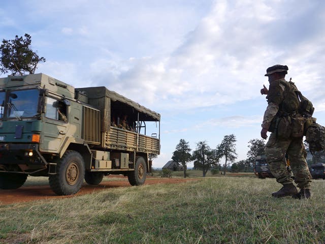 <p>An unrelated photo shows soldiers taking part in a military excercise at the British Army Training Unit in Kenya</p>