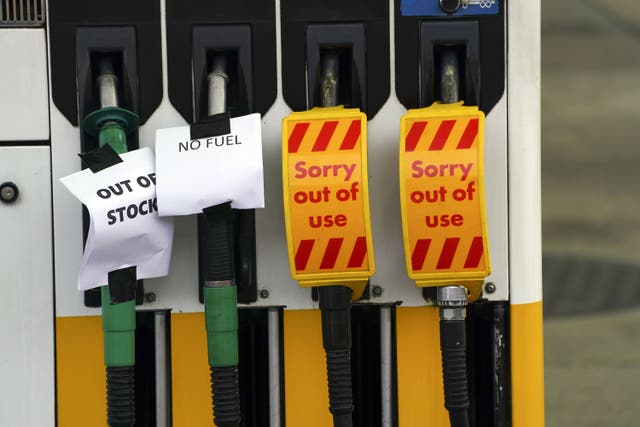 <p>Thousands of petrol stations across the UK are out of fuel, according to an industry body (Steve Parsons/PA)</p>