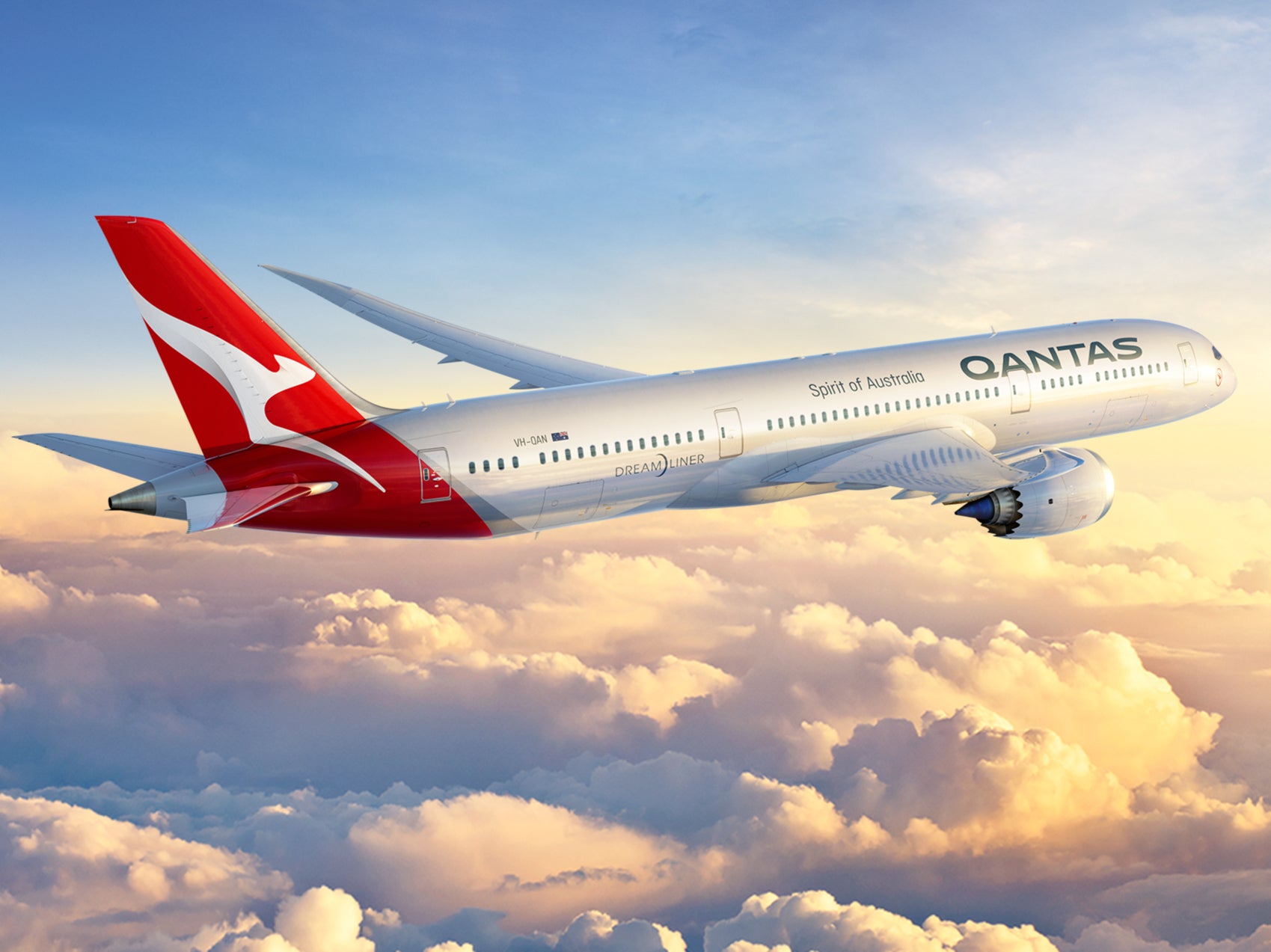 Авиакомпания Qantas. Маленький самолет в Qantas. Баннер авиаперелетов. Перелет в Австралию.