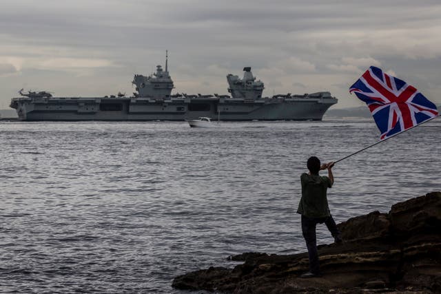 <p>The British Royal Navy aircraft carrier HMS Queen Elizabeth</p>