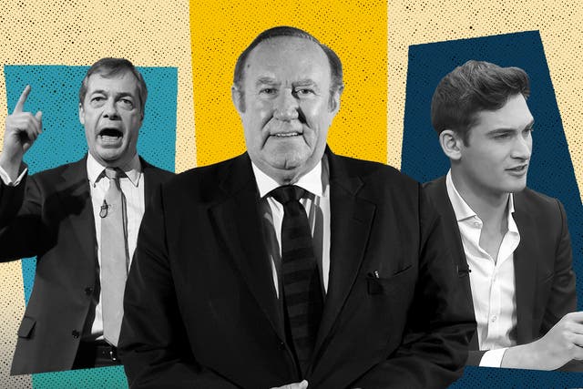<p>Past, present and future: Andrew Neil may have given way to Nigel Farage, but it’s Tom Harwood who possibly defines the GB News ethos more than anyone </p>