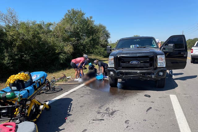 <p>Scene of bike crash in which truck hit group of cyclists</p>