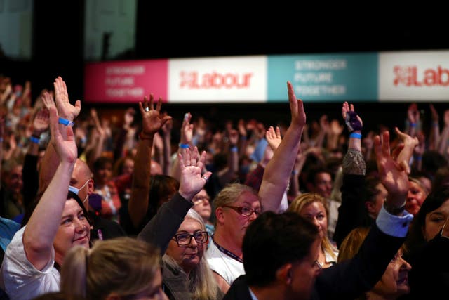 <p>A vote taking place at Labour’s conference in Brighton  </p>