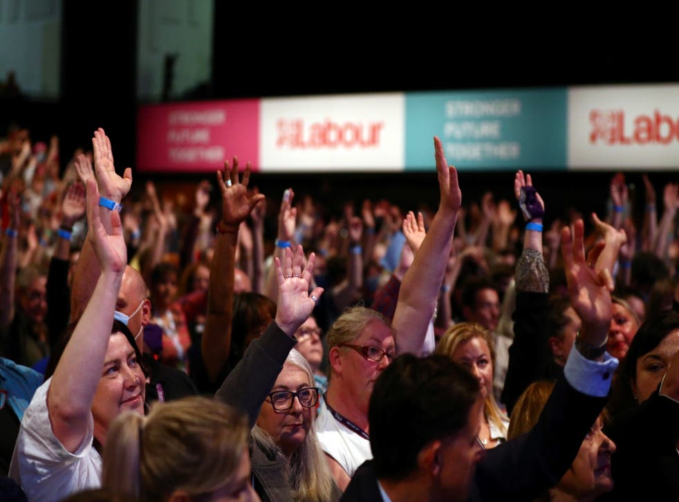 <p>A vote taking place at Labour’s conference in Brighton  </p>