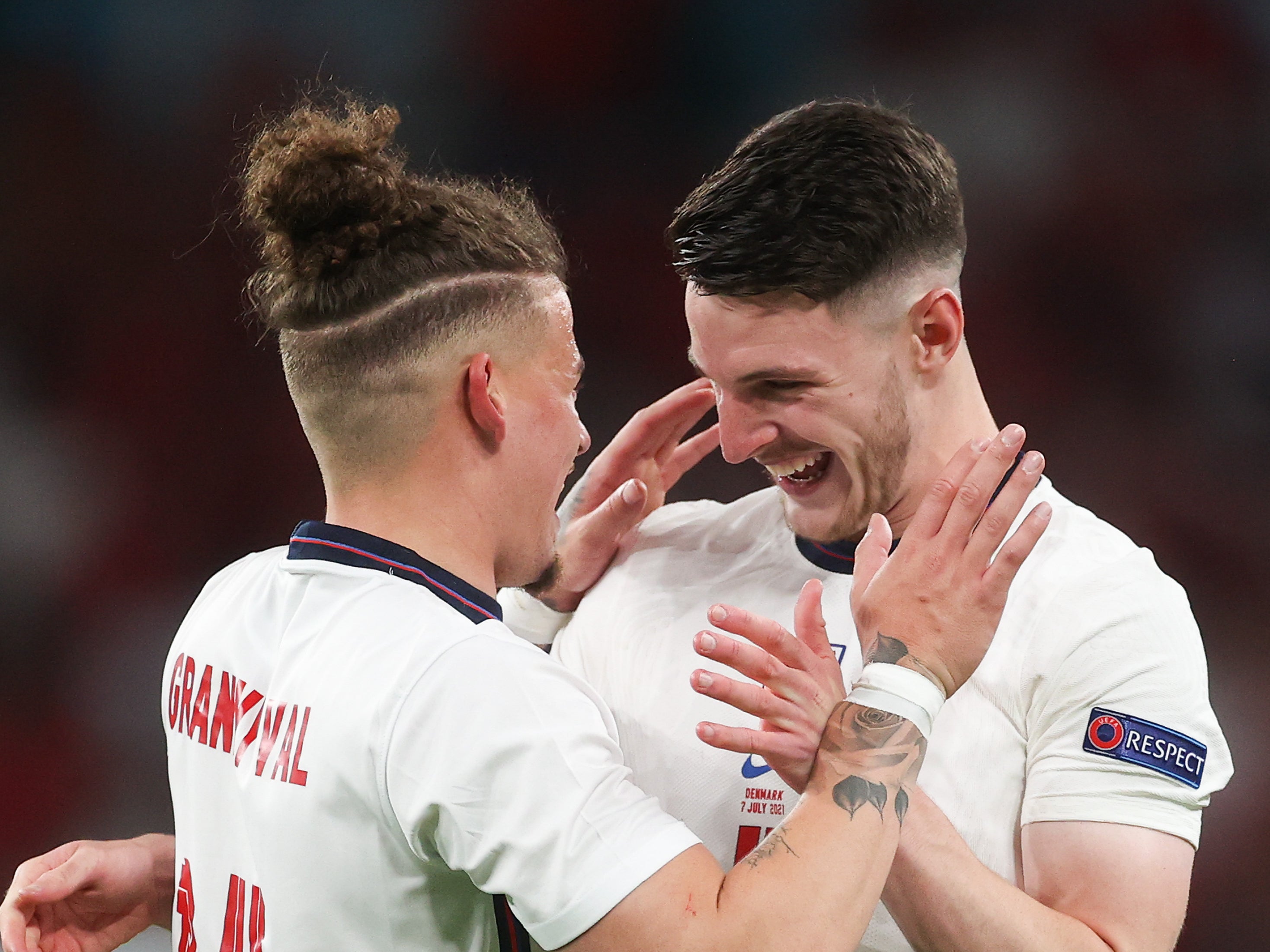 Kalvin Phillips and Declan Rice of England celebrate