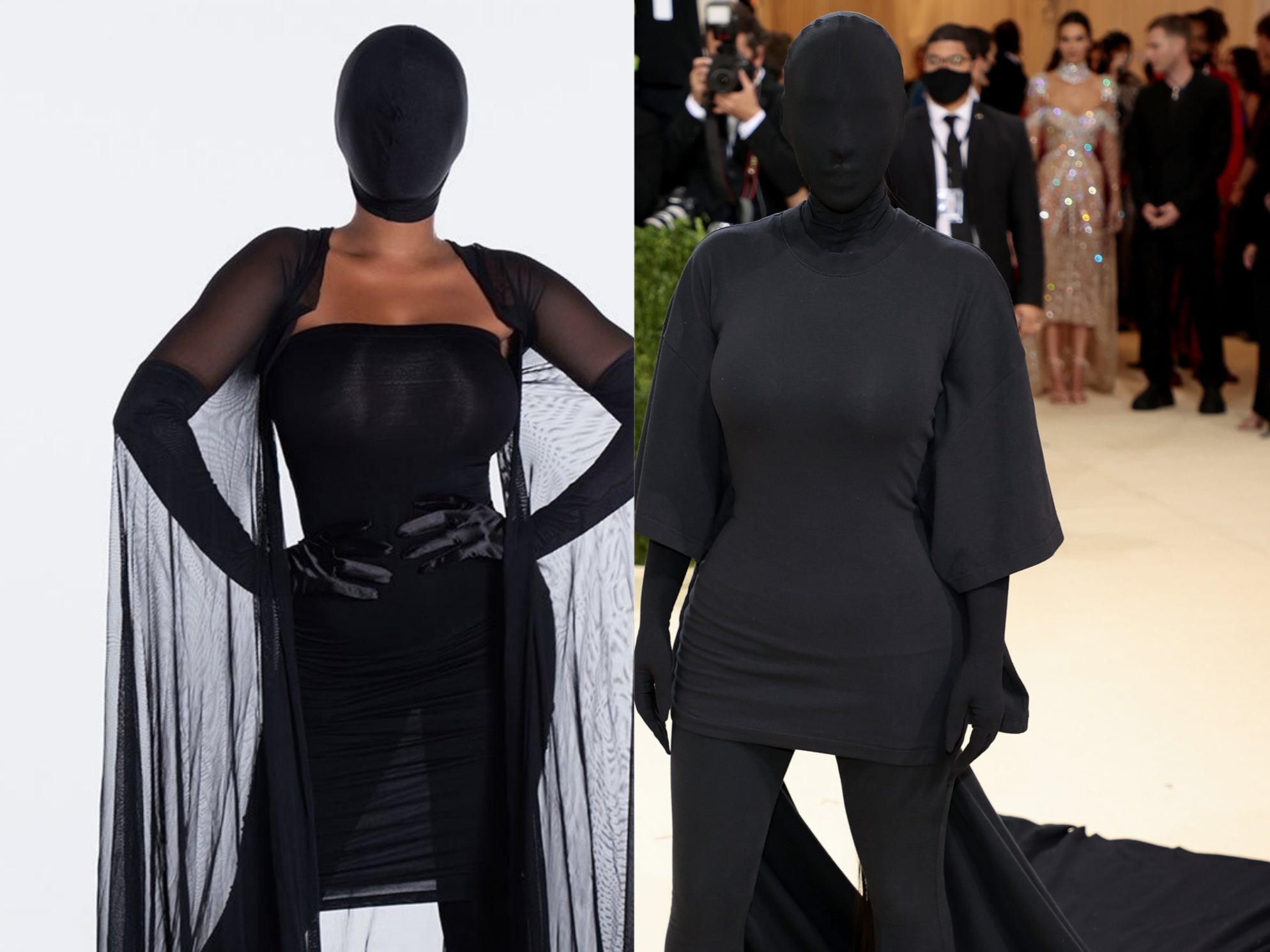 Kim Kardashian’s Met Gala look (R) has been turned into a Halloween costume