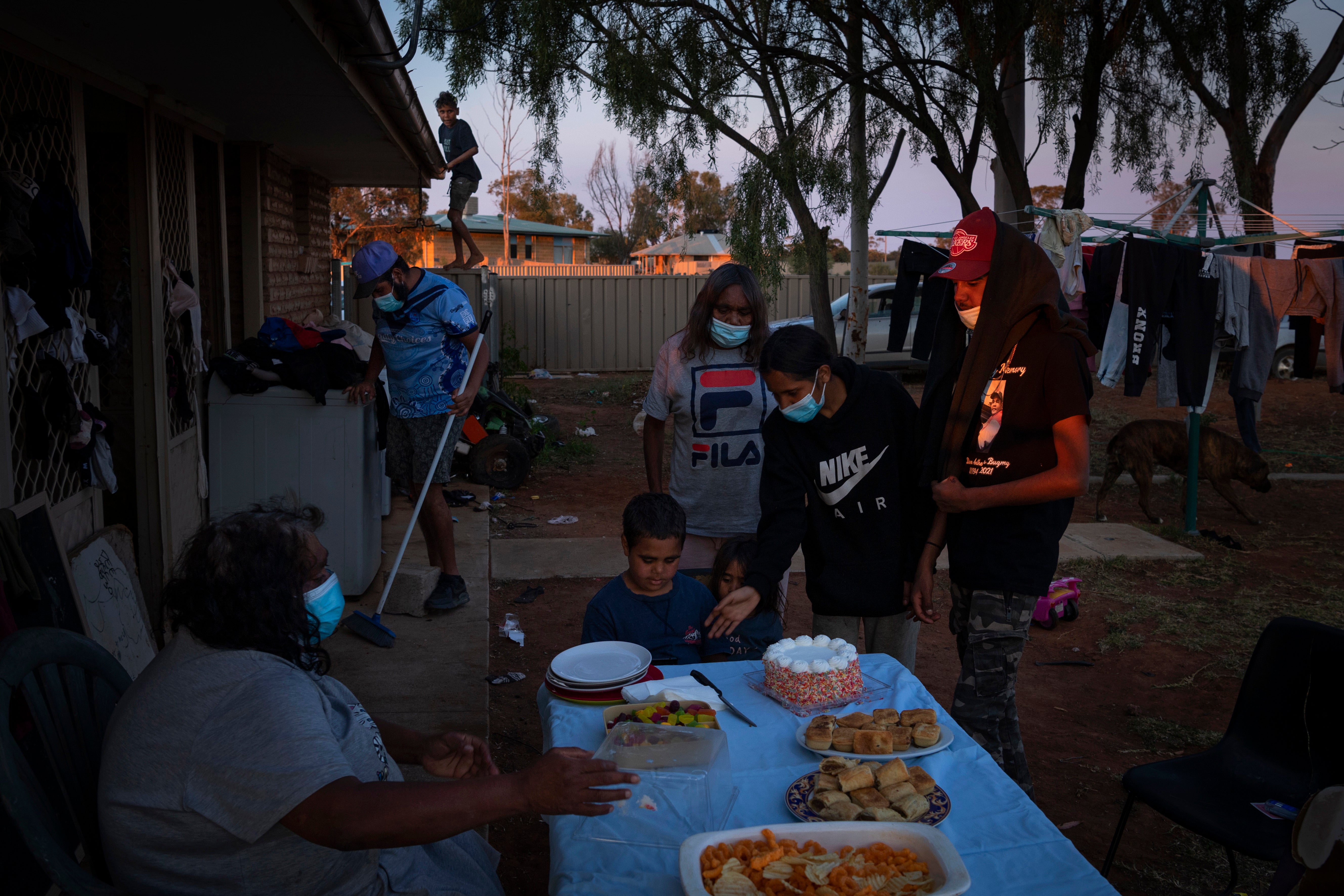 Nathaniel Bugmy’s seventh birthday party. He spoke to his mother Merinda Bugmy on FaceTime, as she was in isolation because of the coronavirus