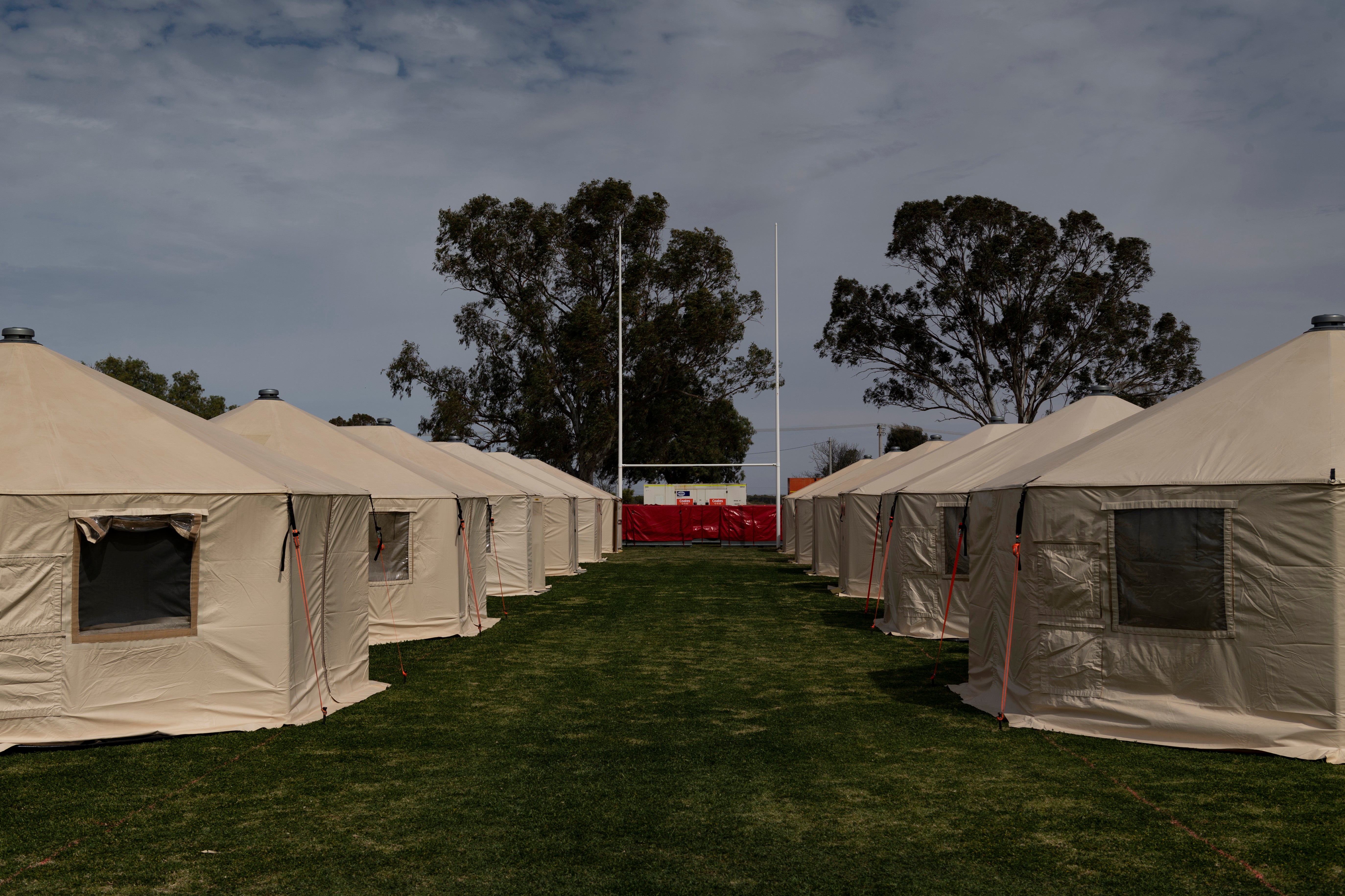Emergency temporary housing was set up on Wilcannia's main football field for essential workers