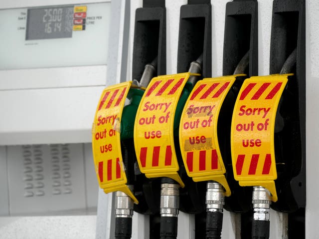 <p>Fuel pumps are marked ‘out of use' as a Shell petrol station waits for a delivery</p>