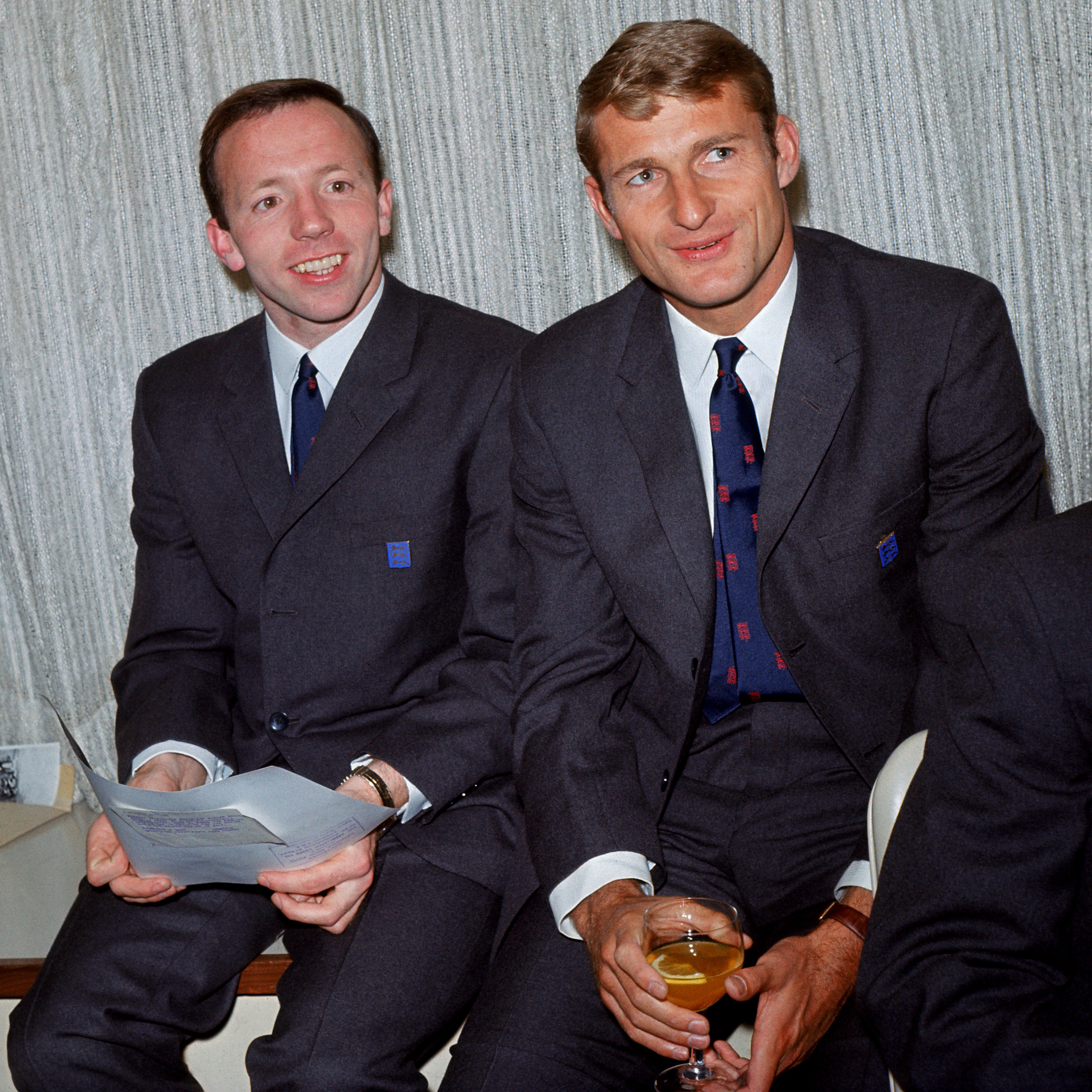 England’s Nobby Stiles and Hunt, right, pictured in their World Cup suits (PA Archive)