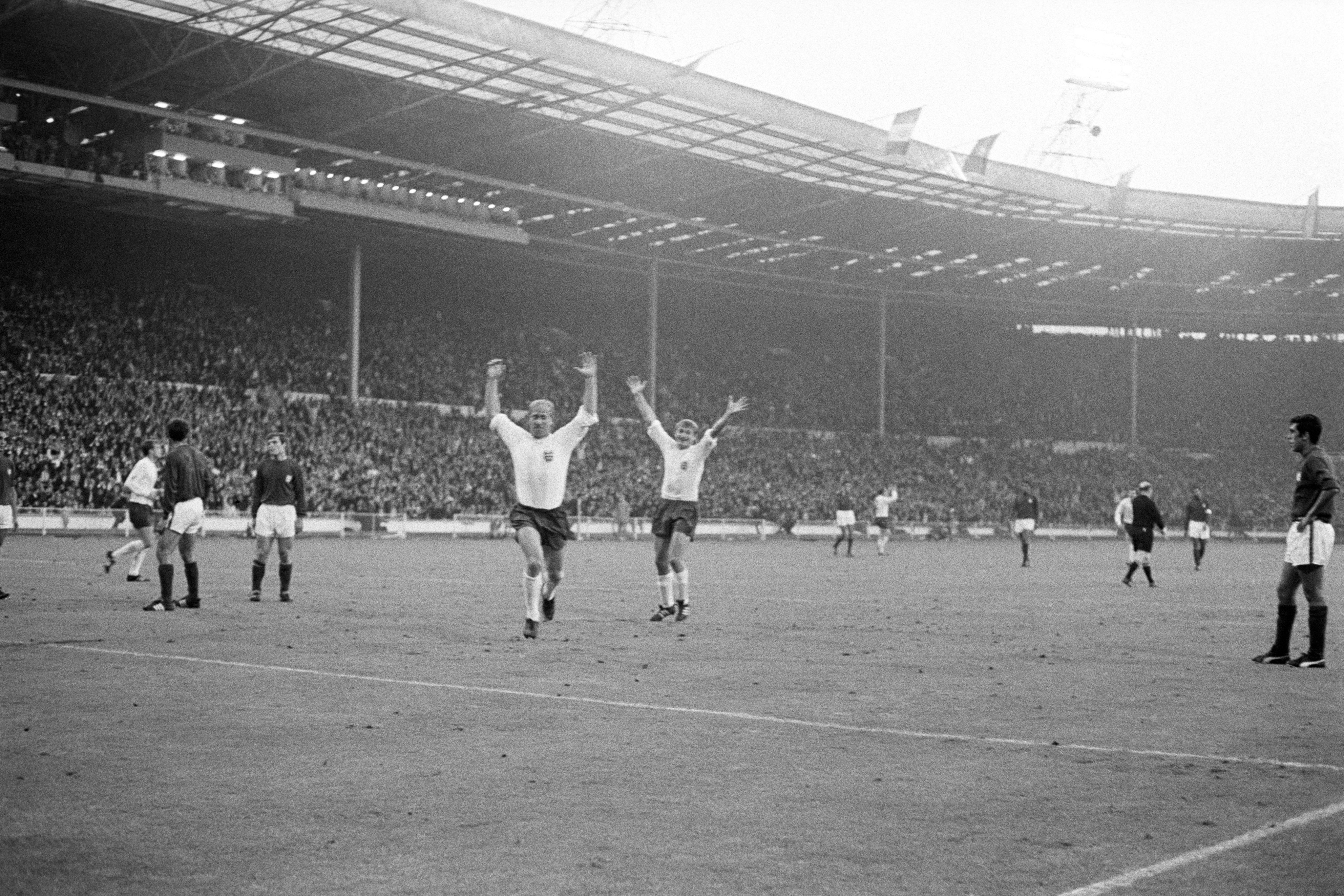 Hunt, centre right, played in all six of England’s matches at the 1966 World Cup and scored three goals (PA Archive)