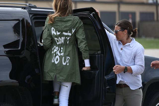 <p>File: An entire chapter in the book is dedicated to the saga around Melania Trump’s controversial 2018 jacket, which had “I Really Don’t Care, Do U?” emblazoned on it</p>