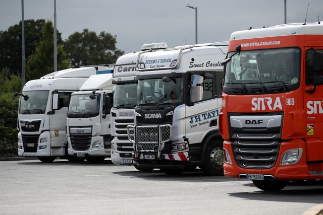 <p>Lorries pictured at an HGV parking, at Cobham services on the M25 motorway</p>